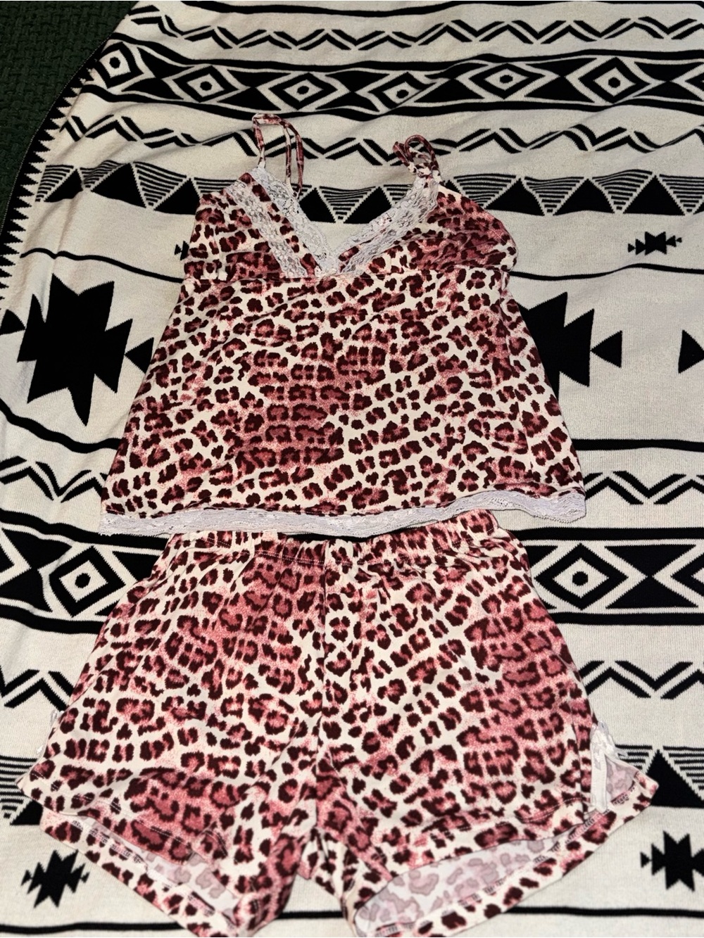 Badgley Mischka Pink and Burgundy Leopard Sleep Set